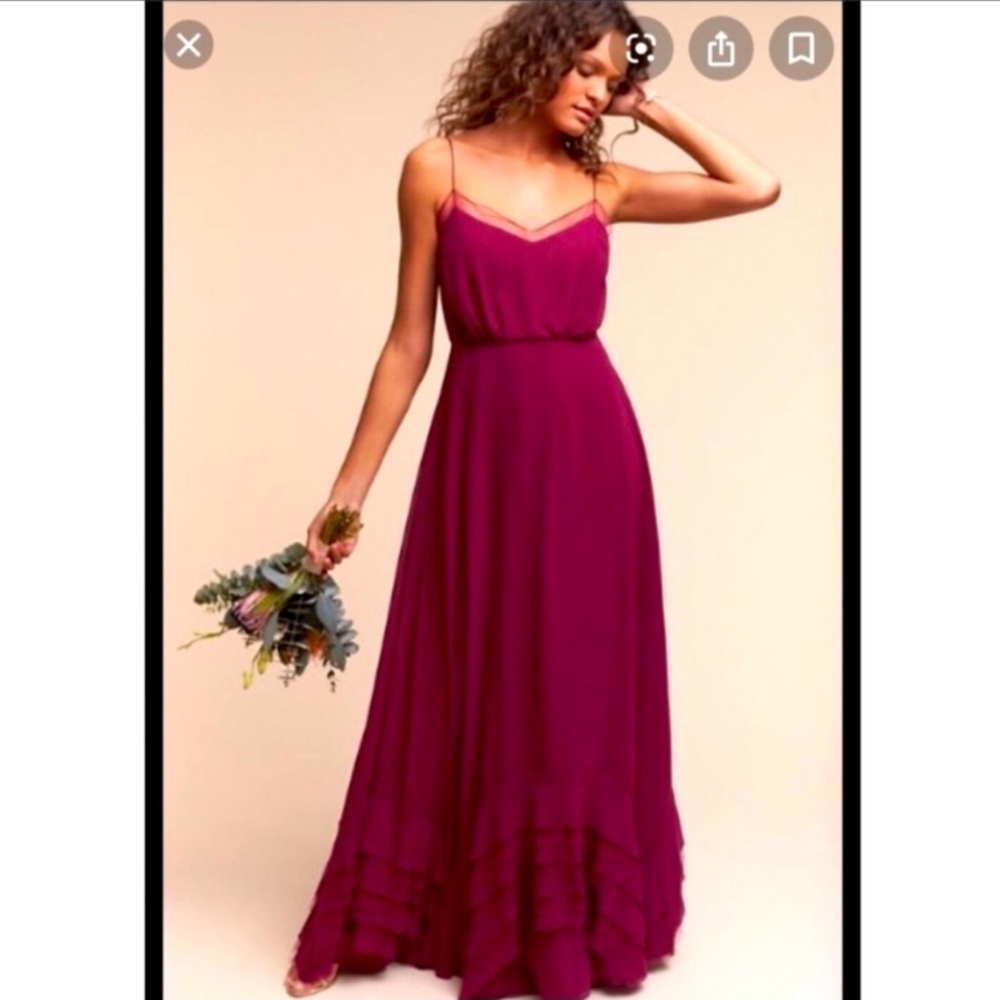 Watters Red Pleated Maxi Dress Spaghetti Strap